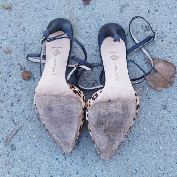 Antonio Melani Calf Hair Leopard Print Ankle Strap Heels 9.5M Leather - Picture 10 of 10